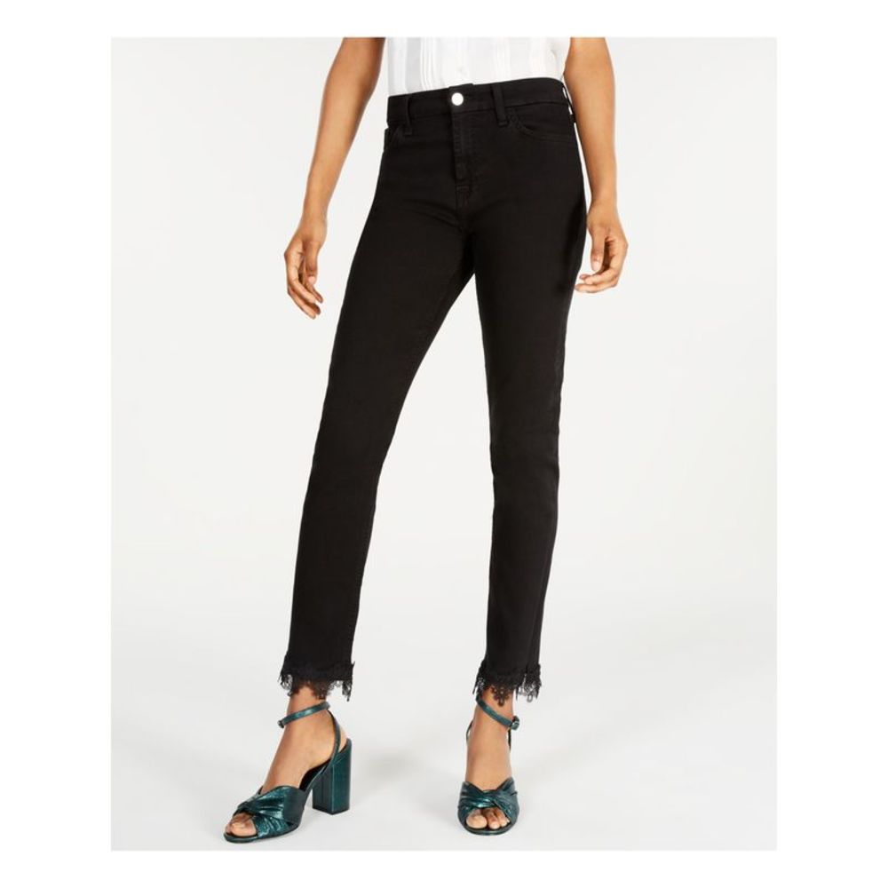 Jen 7 By 7 For All Mankind Womens Black Fringed Skinny Jeans Juniors 4